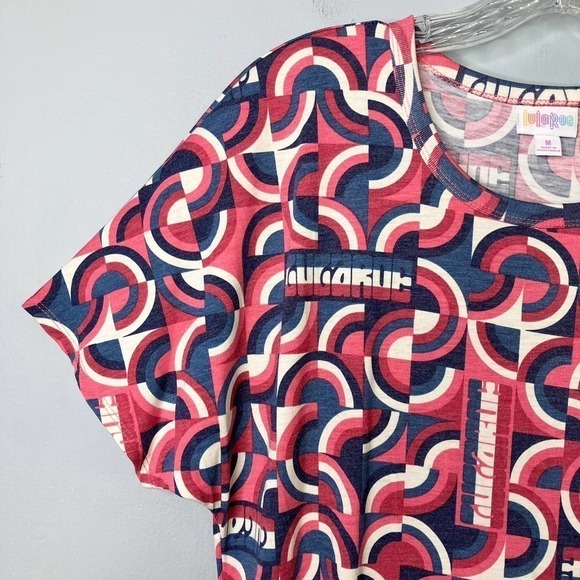 LULAROE Maria Maxi Dress Red White Blue Patriotic Spellout Retro Print Size M - Picture 12 of 16